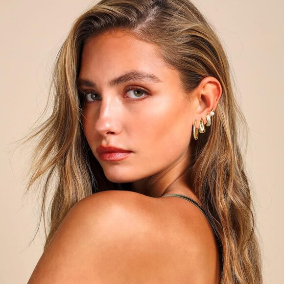 14K Gold Plated Lightweight Earrings Sets for Multiple Piercing Women Hoops - Picture 2 of 9